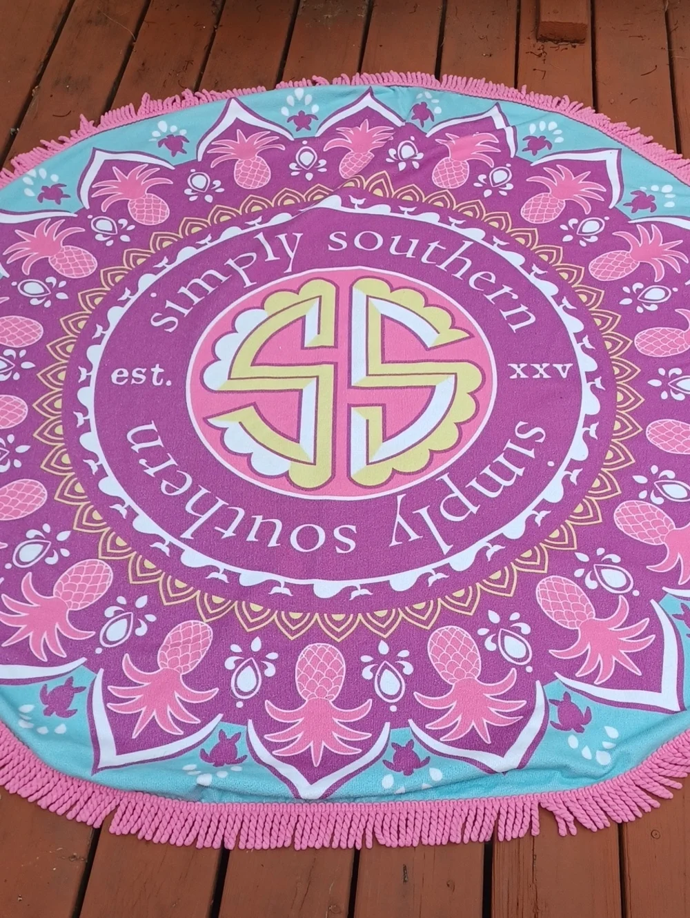 Simply Southern round terrycloth fringed beach towel boho preppy summer vacation